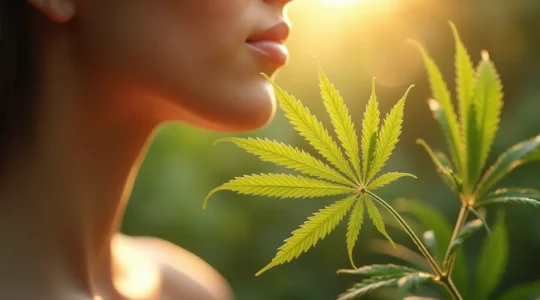 Peau éclatante et saine avec des éléments naturels de chanvre et visualisation symbolique de l'équilibre cutané